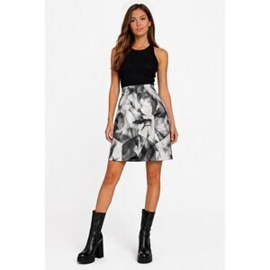 1980s Black White Leather Patchwork A-Line Skirt Medium